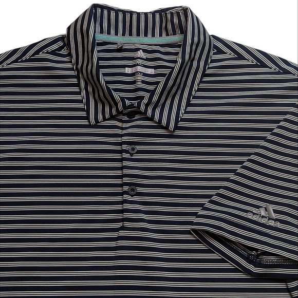 adidas Other - Adidas Golf Polo Men's XL Short Sleeve Logo Shirt Navy Blue White Stripes